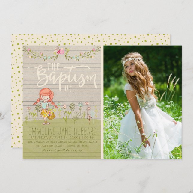 Menina de flores do primavera do CONVITE | da FOTO (Frente/Verso)