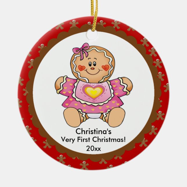 Menina de Pão de Mel Enfeite de Natal do Primeiro  (Frente)