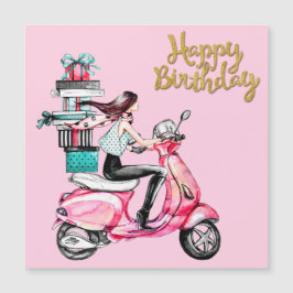 Menina de Scooter carregando Presentes