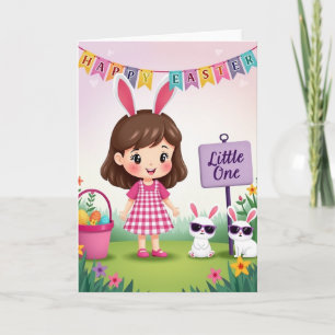 Menina de Vestido Xadrez Rosa Cartão