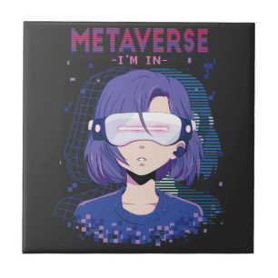 Menina do anime óculos de realidade virtual azulej