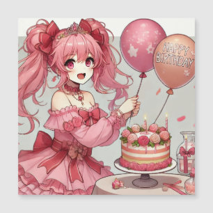 Menina do anime Rosa cartão magnético de aniversár