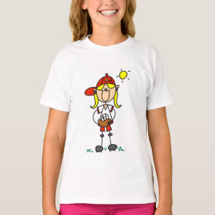 Menina do basebol com camiseta e presentes da luva