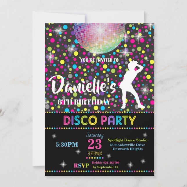 Menina do convite de aniversário da dança do disco (Frente)
