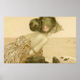 Menina do mar do vintage com o poster do rosa do