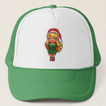 Menina do Natal de boné de caminhoneiro