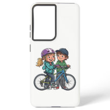 Menina e menino com bicicleta