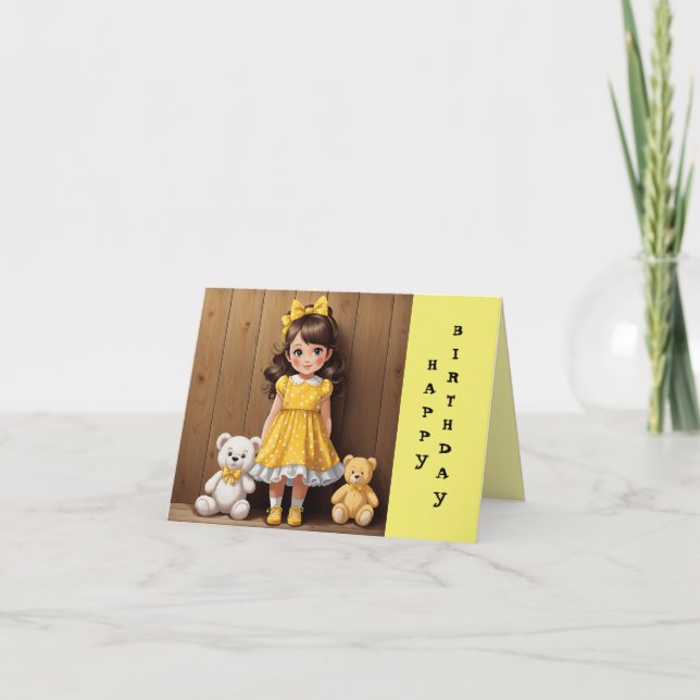 MENINA em CARTÃO DE ANIVERSÁRIO AMARELO (Frente)