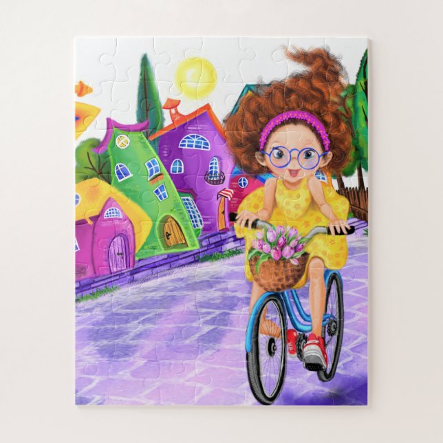 Menina Em Uma Pintura De Quebra-cabeça De Biciclet (Vertical)