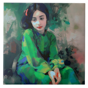 Menina em vestida verde