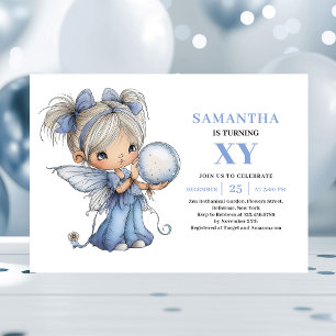 Menina Fada Azul Sonhadora 1º Aniversário Convite