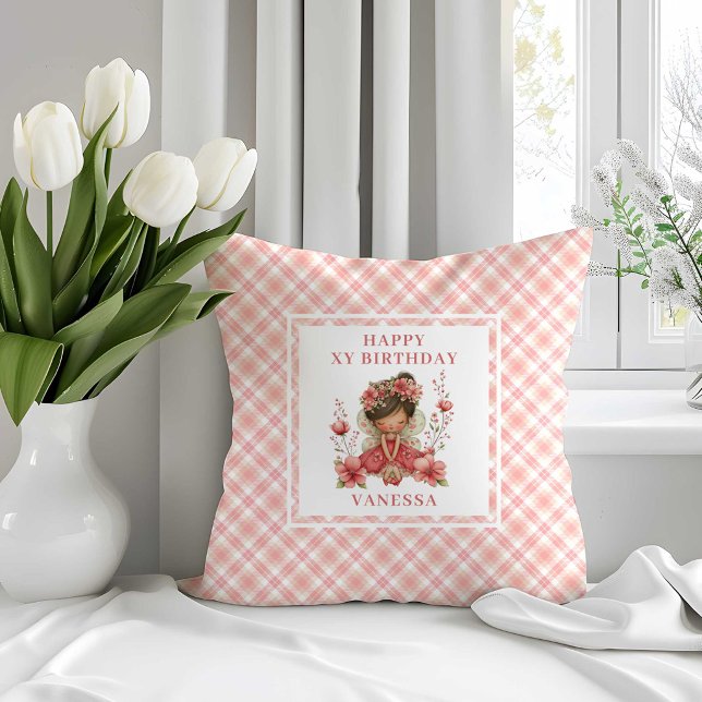 Menina Fada Capricho Almofada de Aniversário Flora (Whimsy Fairy Girl Blush Floral Birthday Pillow Decor

)