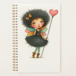 Menina Fada de Cabelo Crespo Planejador Aquarela