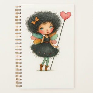 Menina Fada de Cabelo Crespo Planejador Aquarela
