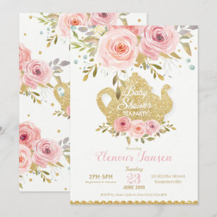 Menina floral cor-de-rosa do convite do tea party