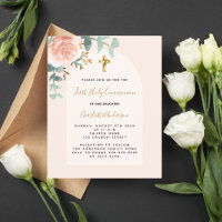 Menina floral rosa em ouro rosa batismo cruz orçam