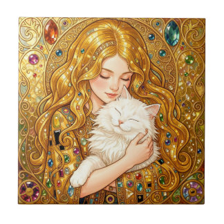 Menina Fofa Com Gato Estilo Art Nouveau Gustav Kli