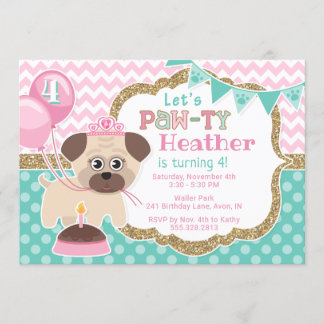 Menina Fofa Princesa Puppy Pawthday Convite