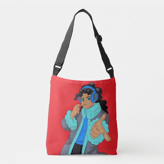 Menina Fofa Usando Fones de Ouvido Bolsa de Mão (Frente)