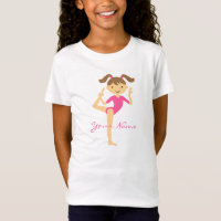 Menina Ginástica com camiseta de cabelo castanho