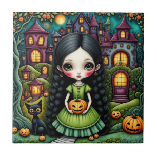 Menina Gótica Fofa Abóbora Vila Halloween
