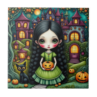Menina Gótica Fofa Abóbora Vila Halloween