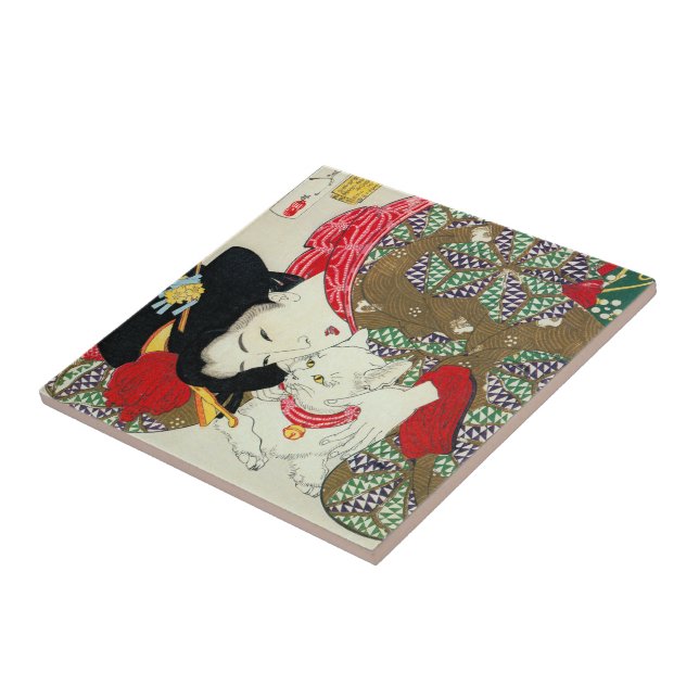 Menina japonesa com gato, Tsukioka Yoshitoshi (Lateral)