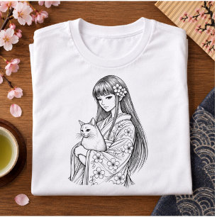 Menina Japonesa com um Gato Branco