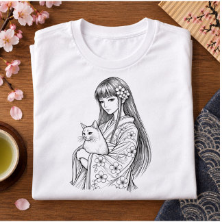 Menina Japonesa com um Gato Branco