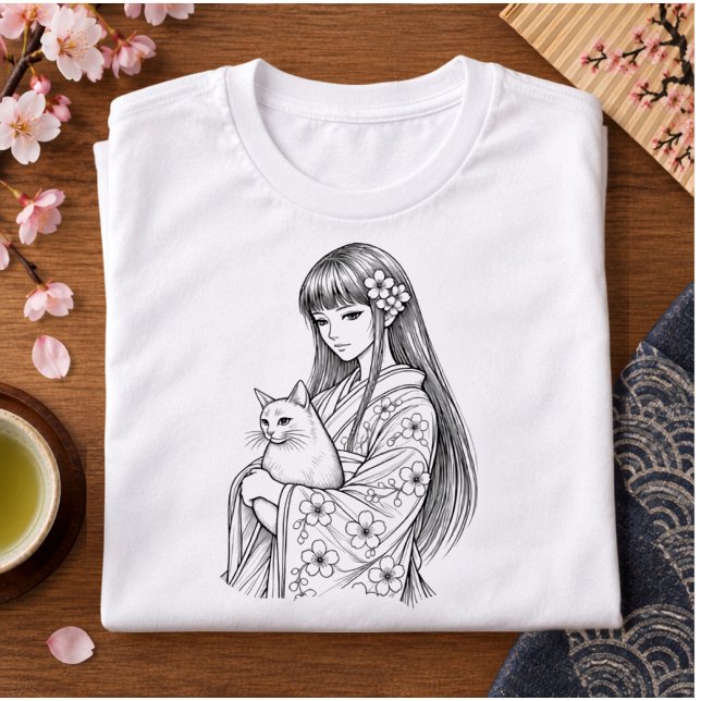 Menina Japonesa com um Gato Branco (Criador carregado)