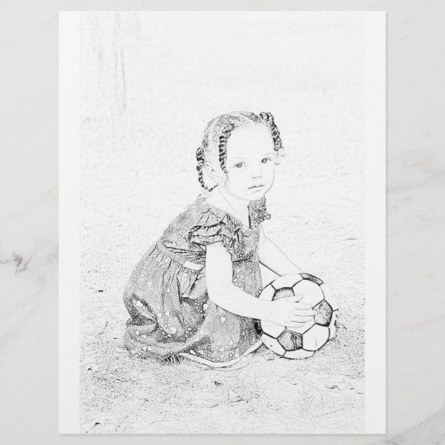 Menina jogando com página para colorir Futebol (Frente)