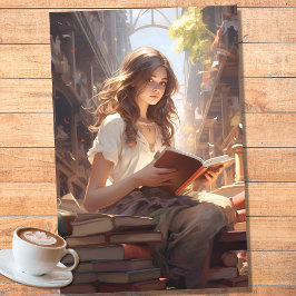 Menina Lendo Livros 3 Papel Decoupage