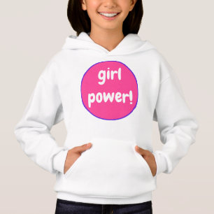 Menina liga-se à camiseta de Hoodie rosa e roxa