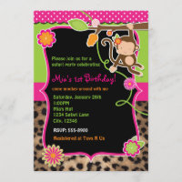 Menina Macaco Safari Chic Jungle Bright Convite
