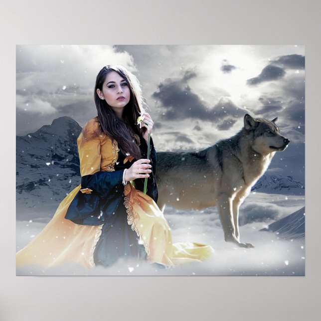 Menina Mística com Lobo na Poster da Cena de inver (Frente)