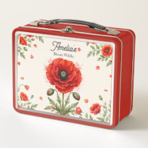 Menina Monograma Floral Papoula Vermelha Aquarela 