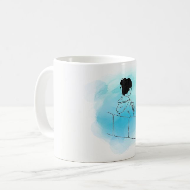 Menina na caneca subtil da ilustração do tubo (Frente Esquerda)