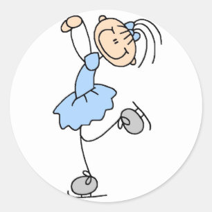 Menina na etiqueta azul do patinador de gelo
