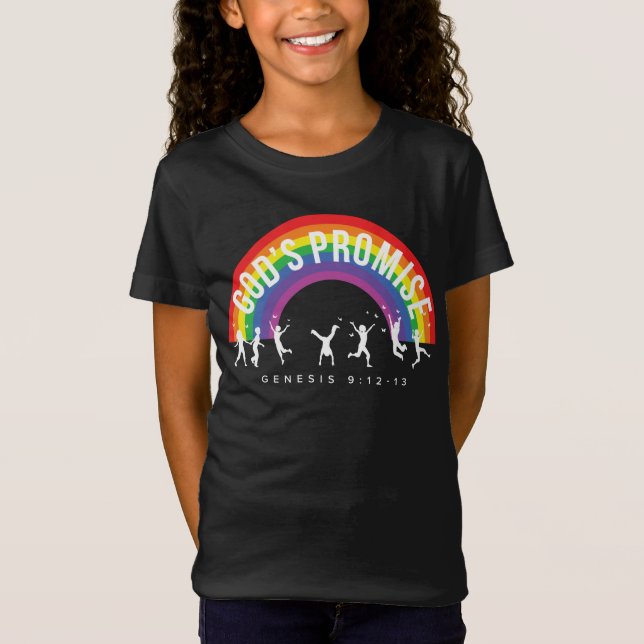 Menina Negra Camiseta Arco-Íris Crianças Promessas (Frente)