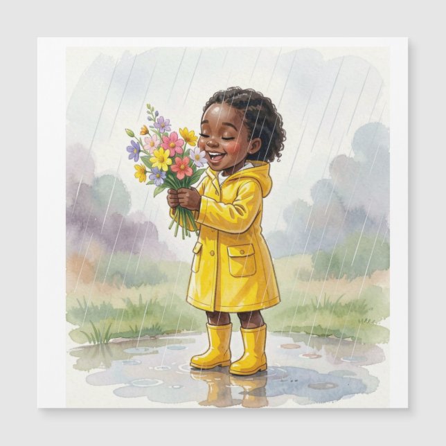 Menina Negra na Chuva Segurando Flores – Vida Suav (Frente)