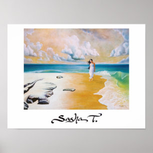 Menina no impressão da arte da praia