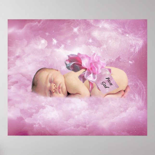 Menina, nuvens cor-de-rosa, poster de quarto de fa (Frente)
