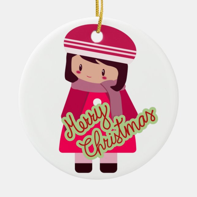 Menina ou Menino Feliz Ornamento de Natal (Frente)