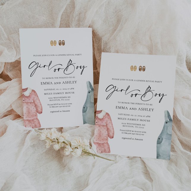 Menina ou Menino Roupas Sexo Revelar Convite (Criador carregado)