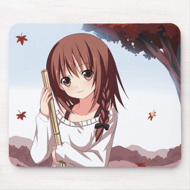 Menina outonal Mousepad de Momiji das folhas (Frente)