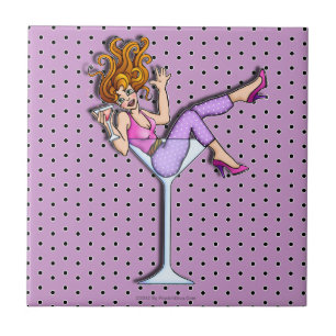 Menina Pin-Acima em um azulejo (vermelho) de vidro