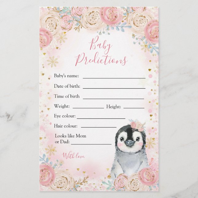 Menina Pinguin Winter Snowflake Previsão De Bebê (Frente)