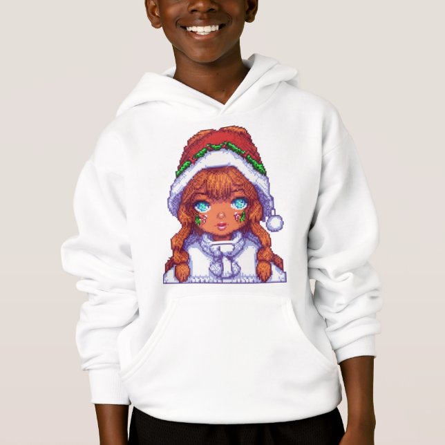 Menina Pixelart vestindo chapéu de Papai Noel (Frente)