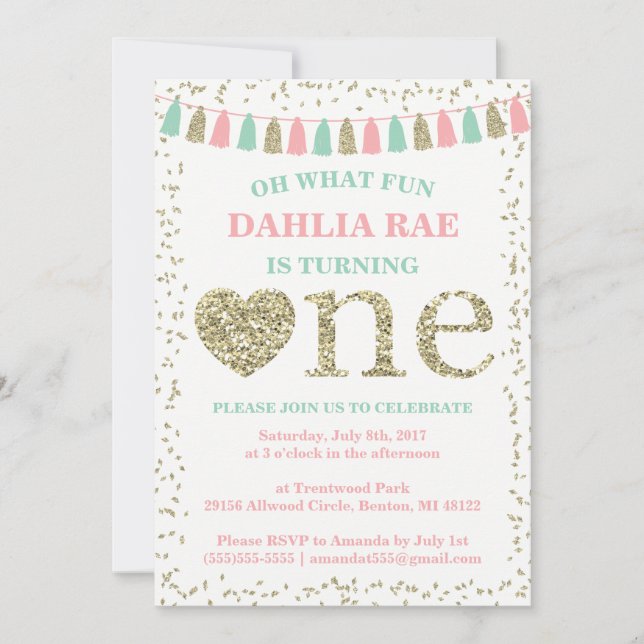 Menina Primeiro Convite de Aniversário, Casa Rosa  (Frente)