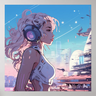 Menina rosa cibernética - Poster do estilo de mang
